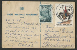 00207*ARGENTINA*INTERESSANT STAMPS ON POSTCARD*LINEAS MARITIMAS ARGENTINAS*MOTONAVE YAPEYU*1966 - Lettres & Documents