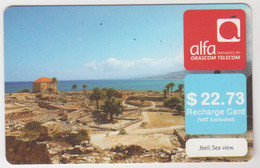 LEBANON - Jbeil Sea View , Alfa Recharge Card 22.73$, Exp.date 30/07/13, Used - Lebanon