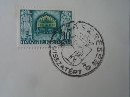 ZA451.68  Hungary - SZÁSZRÉGEN - Visszatért -Commemorative Postmark 1940 - Storia Postale