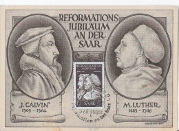 Sarre Carte Maximum 1951 Calvin Et Luther - Cartoline Maximum