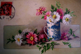 Cpa  FLEURS Dans CHOPE PORCELAINE , REINES MARGUERITES , 1907 , DAISIES FLOWERS  DAISY OLD PC - Fleurs