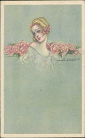 ZANDRINO SIGNED 1930s POSTCARD - WOMAN & ROSES - N.24/5 (4597) - Zandrino