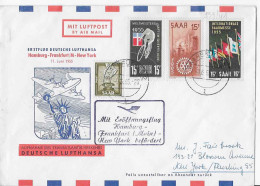 Saarbrucken 1955 Saar - Erstflug Hamburg Dusseldorf New York Lufthansa - Airmail