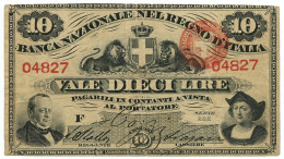 10 LIRE BANCA NAZIONALE NEL REGNO D'ITALIA CAVOUR COLOMBO 28/09/1870 BB - Sonstige & Ohne Zuordnung