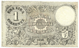 1 LIRA MONETA DEL COMUNE DI VENEZIA 1848 QSPL - Autres & Non Classés