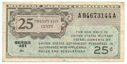 25 CENTS MILITARY PAYMENT CERTIFICATE SERIES 461 UNITED STATES 17/09/1946 BB- - Geallieerde Bezetting Tweede Wereldoorlog