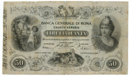 50 LIRE NON EMESSO BANCA GENERALE DI ROMA CREDITO AGRARIO 18/01/1880 MB/BB - Other & Unclassified
