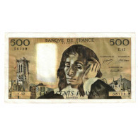 France, 500 Francs, Pascal, 1974, E.42, TTB+, Fayette:71.11, KM:156b - 500 F 1968-1993 ''Pascal''