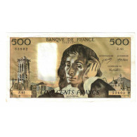 France, 500 Francs, Pascal, 1974, J.41, TTB+, Fayette:71.11, KM:156b - 500 F 1968-1993 ''Pascal''