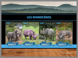 DJIBOUTI 2022 MNH Rhinos Nashörner Rhinoceros M/S - OFFICIAL ISSUE - DHQ2323 - Rhinoceros