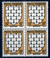 FRANCE - N°573a 10F BRETAGNE SIGNATURE EL AU LIEU DE PIEL DANS UN BLOC DE 4 SANS CHARNIERE ** - Unused Stamps