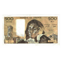 France, 500 Francs, Pascal, 1977, W.74, TB+, Fayette:71.17, KM:156d - 500 F 1968-1993 ''Pascal''