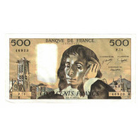 France, 500 Francs, Pascal, 1977, P.74, TTB, Fayette:71.17, KM:156d - 500 F 1968-1993 ''Pascal''