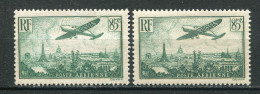 25181 FRANCE  PA8a**(Yvert) 85c. Avion Survolant Paris : Vert Clair Au Lieu De Vert Foncé + Normal (non Inclus) 1936 TB - Ongebruikt