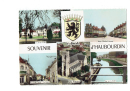 Cpm - 59 - Nord > Haubourdin - Souvenir Blason Place Frémaux Rue Sadi Carnot Jardin AU CAMELIA La Deûle Péniche - Haubourdin