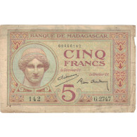 Billet, Madagascar, 5 Francs, Undated (1937), KM:35, TB - Madagaskar