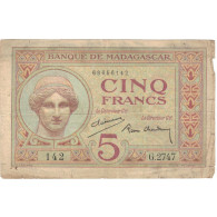 Billet, Madagascar, 5 Francs, Undated (1937), KM:35, TB - Madagascar