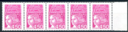 FRANCE - N°3096a 4F50 ROSE MARIANNE DE LUQUET BANDE DE 5 SANS PHOSPHORE SANS CHARNIERE ** - Nuovi