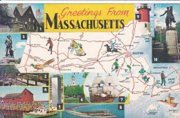 Massachusetts Map & Multi, USA - Used  Postcard - Stamped - Other & Unclassified