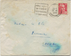 LETTRE AFFRANCHIE N° 813 -OBLITERATION DAGUIN  " VOYEZ AURAY -SA RIVIERE -SES PARDONS  ET COSTUMES " MORBIHAN- 1951 - Mechanical Postmarks (Other)