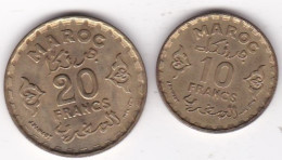 Maroc 10 Et 20 Francs 1371 / 1952 Mohammed V. Bronze Aluminium ,, Lec# 262 Et 277, Neuve , UNC - Marruecos