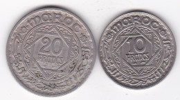 Maroc 10 Francs Et 20 Francs 1366 / 1947 Mohammed V, En  Cupronickel, Lec# 259 Et 274 - Marruecos
