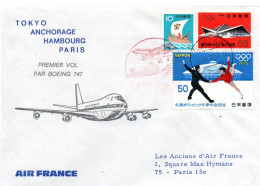 Tokyo Anchorage Hambourg Paris 1972 - Boeing 747 Air France - 1er Vol Flight Erstflug - Alaska Hamburg - Cartas & Documentos