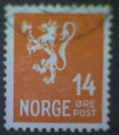 Norway (Norge), Scott #168, Used (o), 1937, Lion Rampant, 14 ø, Orange - Oblitérés