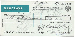 Great Britain 1973 Check Barclays Bank Limited Value In Pound - Chèques & Chèques De Voyage