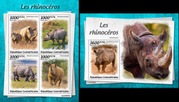 Centrafrica 2022, Animals, Rhino, 4val In BF+BF - Rhinocéros