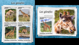 Centrafrica 2022, Animals, Giraffes, 4val In BF+BF - Giraffes