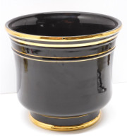 -JOLI CACHE POT CERAMIQUE NOIRE BRILLANT & BORDS Dorés XXe Déco   E - Altri & Non Classificati