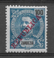 Portugal Moçambique Zambézia 1911 D. Carlos, Com Sobrecarga «REPUBLICA» Af 63 - Zambèze