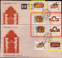 INDIA-1987-HERITAGE MONUMENTS- SET OF FDCs -CANCELLED IN INDIA AND DENMARK- ERROR- COLOR VARIETIES-BX4-17 - Variétés Et Curiosités