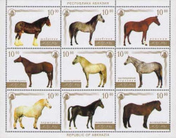 Russian Occupation Of Georgia Abhasia Abhazia 2003 Breeds Of Horses Set Of 9 Stamps In Sheetlet Michel # 661-669 Mint - Chevaux