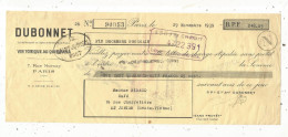 Lettre De Change, 1939, VIN TONIQUE AU QUINQUINA, DUBONNET, Pour Café ST JUNIEN, 87,  Frais Fr 1.65 E - Letras De Cambio