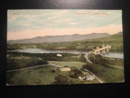 LLANDUDNO 1908 To Elland Cancel MENAI Suspension Tubular Bridge Isle Of Anglesey Postcard WALES - Anglesey