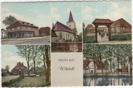 Gruss Aus Wilstedt : Landkaufhaus G. Borgfeldt, Kirche, Schule, Am Mühlenteich, Ortspartie - (Deutschland) - Rotenburg (Wuemme)