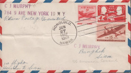 1947. USA FIRST FLIGHT  HONOLULU To SIAM Cancelled HONOLULU HAWAII JUN 27 1947. Arrival Canc... (Michel 503+) - JF365795 - Hawaï