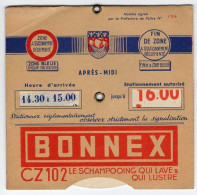 DISQUE DE STATIONNEMENT, Ville De Paris, Publicité BONNEX - Voitures