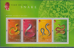 Nouvel An Chinois Année Du Serpent 2001 Bloc Neuf 4 Timbres Hong-Kong, Chine - Chinese New Year