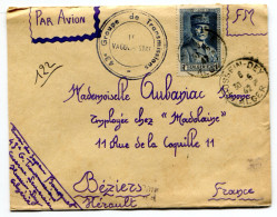 RC 25406 ALGERIE 1942 HUSSEN DEY 43e GROUPE DE TRANSMISSIONS LETTRE EN FM PAR AVION POUR BEZIERS FRANCE - Lettres & Documents