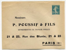 !!! ENTIER POSTAL 25 C SEMEUSE AVEC REPIQUAGE POUSSIF - Buste Ristampe (ante 1955)