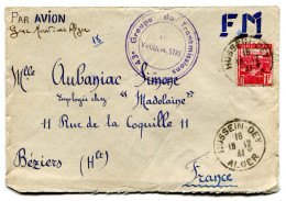 RC 25408 ALGERIE 1941 HUSSEN DEY 43e GROUPE DE TRANSMISSIONS LETTRE EN FM PAR AVION POUR BEZIERS FRANCE - Cartas & Documentos