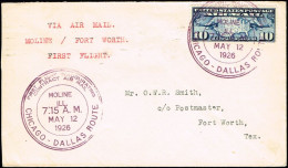 1926. FIRST FLIGHT INAUGURATING CONTRACT AIR MAIL CHICAGO - DALLAS ROUTE. MOLINE ILL. MAY 12, 1926. - JF104851 - 1c. 1918-1940 Covers