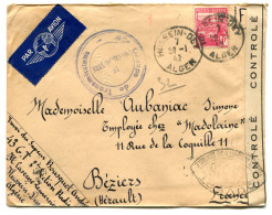 RC 25409 ALGERIE 1942 HUSSEN DEY 43e GROUPE DE TRANSMISSIONS LETTRE EN FM AVEC CENSURE PAR AVION POUR BEZIERS FRANCE - Cartas & Documentos