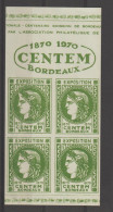 France 1970 Bloc De 4 Vignettes Centenaire Des émissions De Bordeaux - Expositions Philatéliques