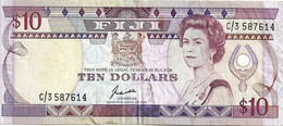 FIJI $10 PURPLE QEIII HEAD FRONT & PEOPLE BACK ND(1992)P.94a VF+ SIG, VARIETY READ DESCRIPTION!! - Fiji