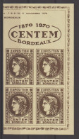 France 1970 Bloc De 4 Vignettes Centenaire Des émissions De Bordeaux - Briefmarkenmessen