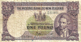 NEW ZEALAND 1 POUND PURPLE COOK DARKER FRONT SHIP BACK ND(1967) F W/O SECURITY THREAD P.159d LAST READ DESCRIPTION!! - Nueva Zelandía